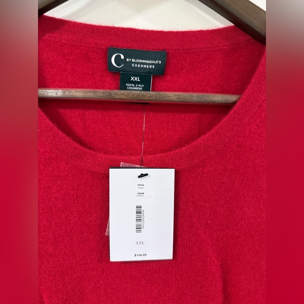 Bloomingdale’s 100% Cashmere Sweater XXL Red Short Sleeve Knit NWT - Picture 5 of 10